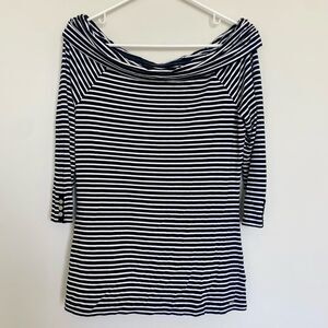White House Black Market Black White Striped 3/4 Sleeve Blouse Size Medium